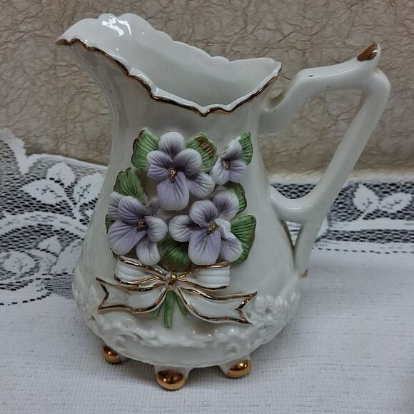 3 pc 14K Gold trim Porcelain Pitcher,bowl,& Plate,Vtg. - Picture 2 of 14